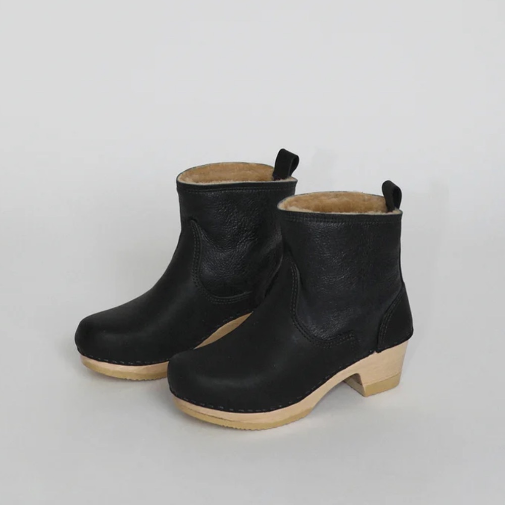 NO. 6 5" Pull On Shearling Clog Boot on Mid Heel in Ink Aviator, Size 39